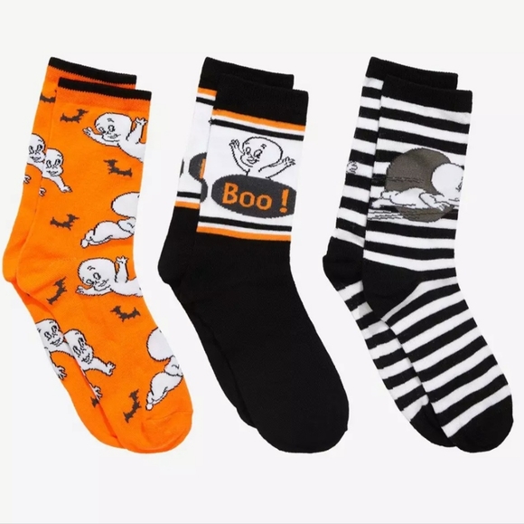 Casper the Friendly Ghost Halloween Crew Socks 3-Pair - Picture 1 of 4